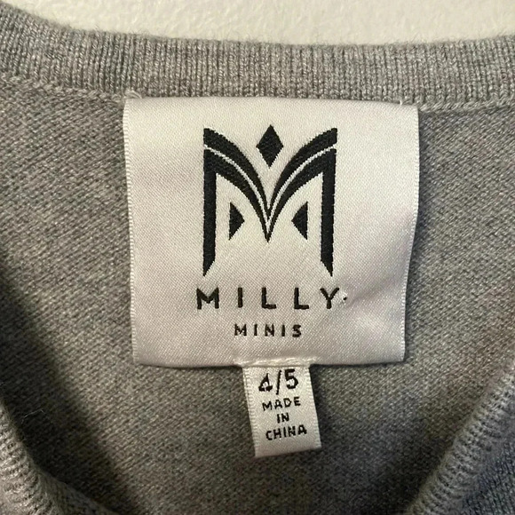 Milly  Minis Knit Pleated Flare Grey Dress Size 4-5 - Picture 2 of 5